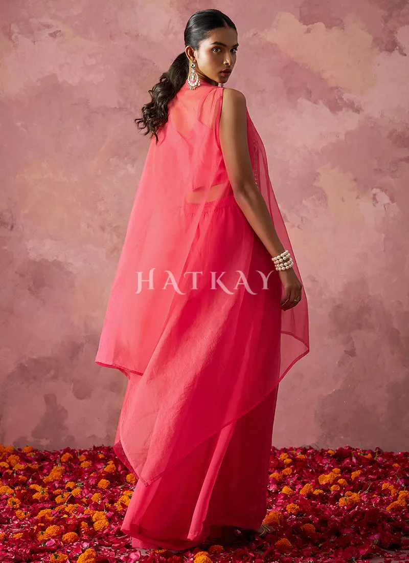 Salmon Pink Cape Style Sharara Suit