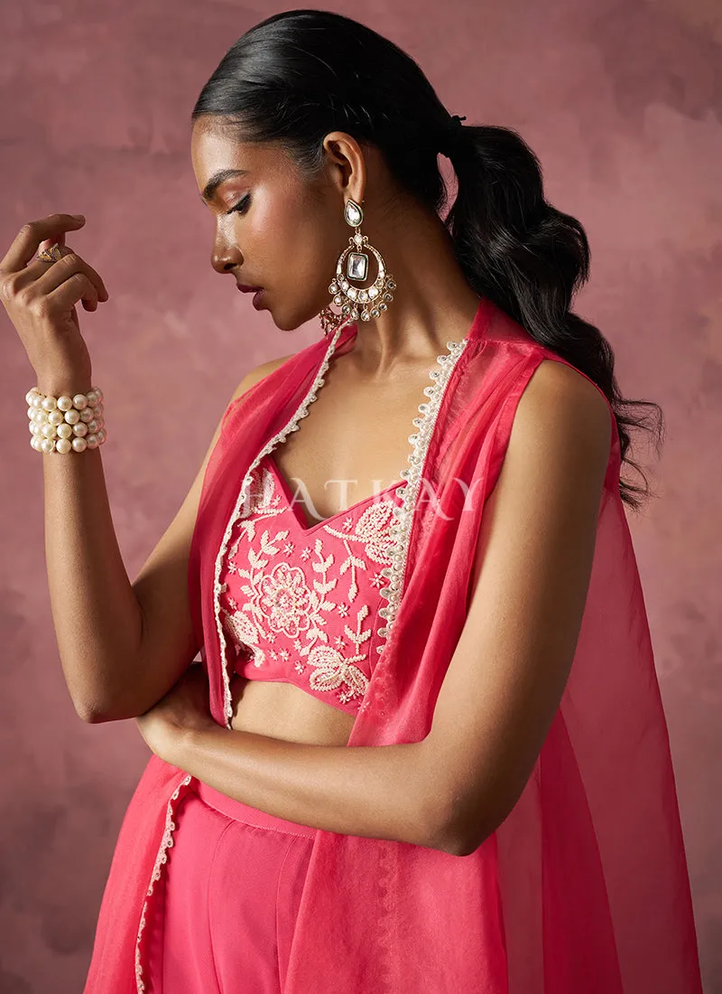 Salmon Pink Cape Style Sharara Suit