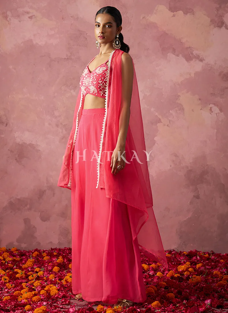 Salmon Pink Cape Style Sharara Suit