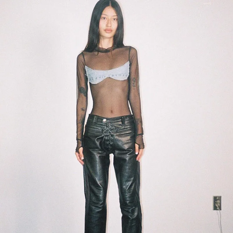 Sanza Sheer Bodysuit with Denim Applique