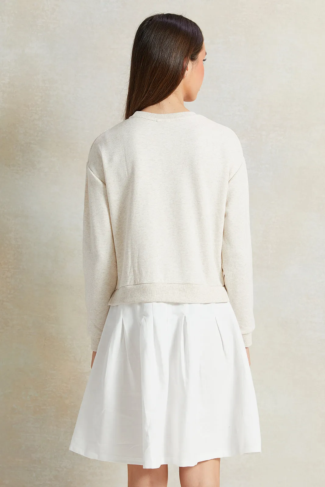 Senior Girls White Printed Sweatshirt Dress