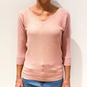 Shell Pink 3/4 Sleeve Batwing Cashmere V-Neck Jumper Small