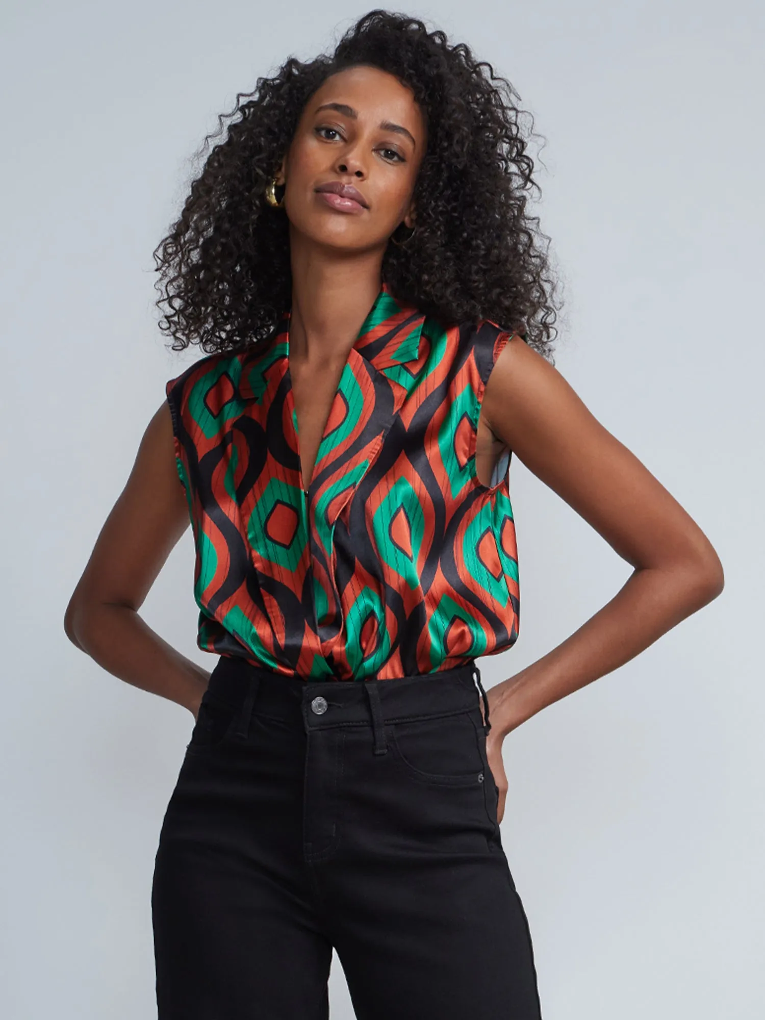 Shiny Sleeveless V-Neck Bodysuit