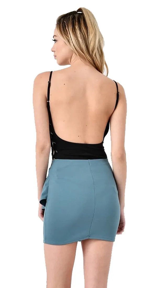 Side Lace Up Bodysuit Black