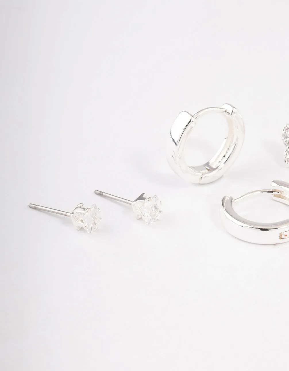 Silver Plated Cubic Zirconia Double Butterfly Earring Pack