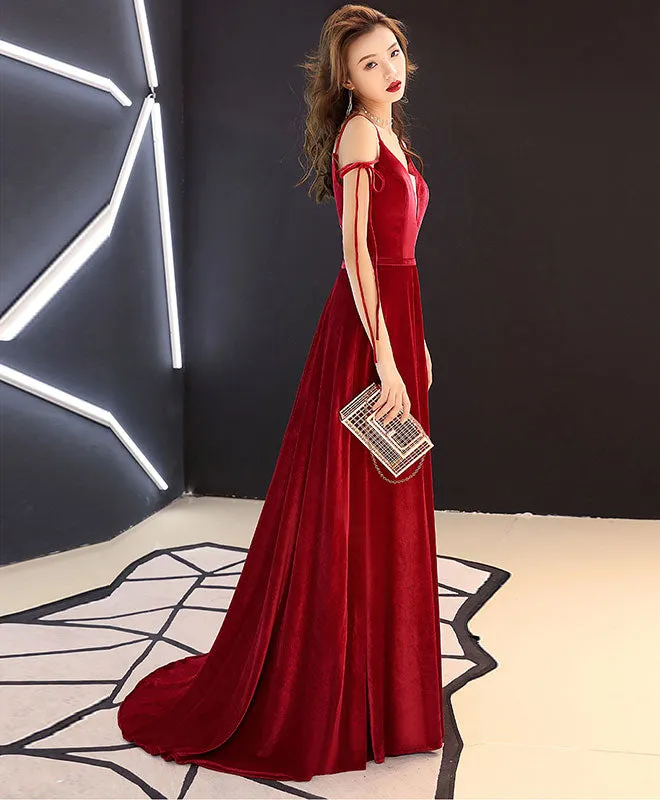 Simple Burgundy Long Prom Dress, Burgundy Evening Dresses