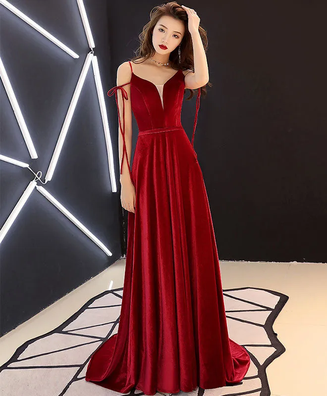 Simple Burgundy Long Prom Dress, Burgundy Evening Dresses