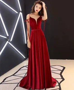 Simple Burgundy Long Prom Dress, Burgundy Evening Dresses