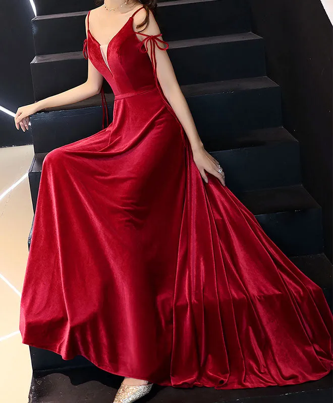 Simple Burgundy Long Prom Dress, Burgundy Evening Dresses