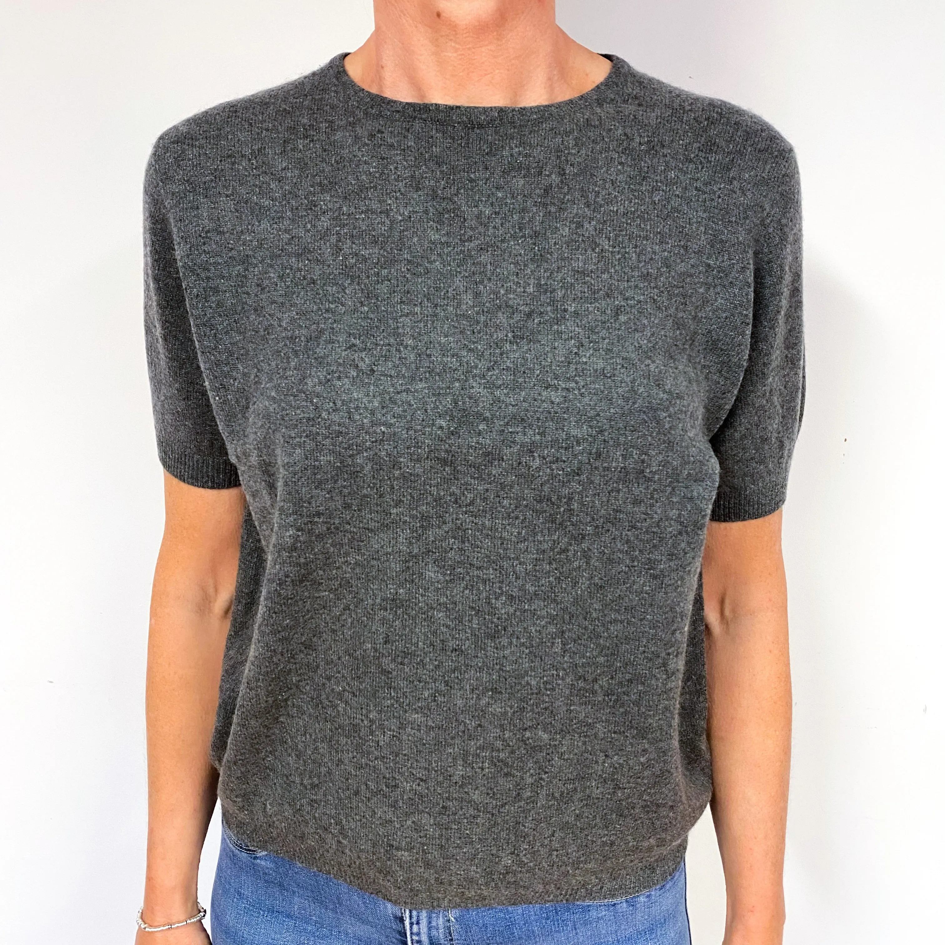 Slate Grey Cashmere Short Sleeve Jumper Medium