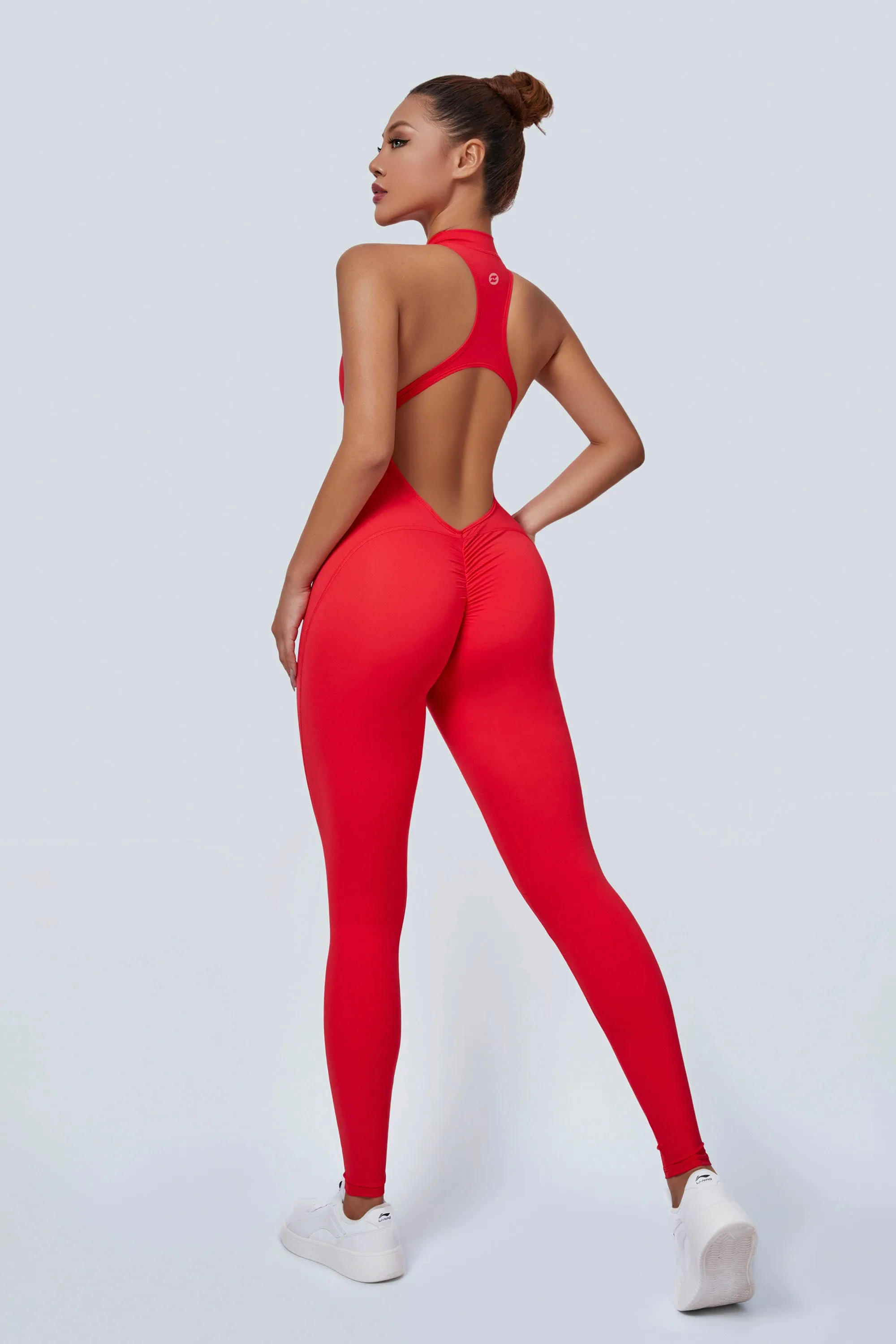 Sleeveless Half-Zip Scrunch Butt Active Jumpsuits