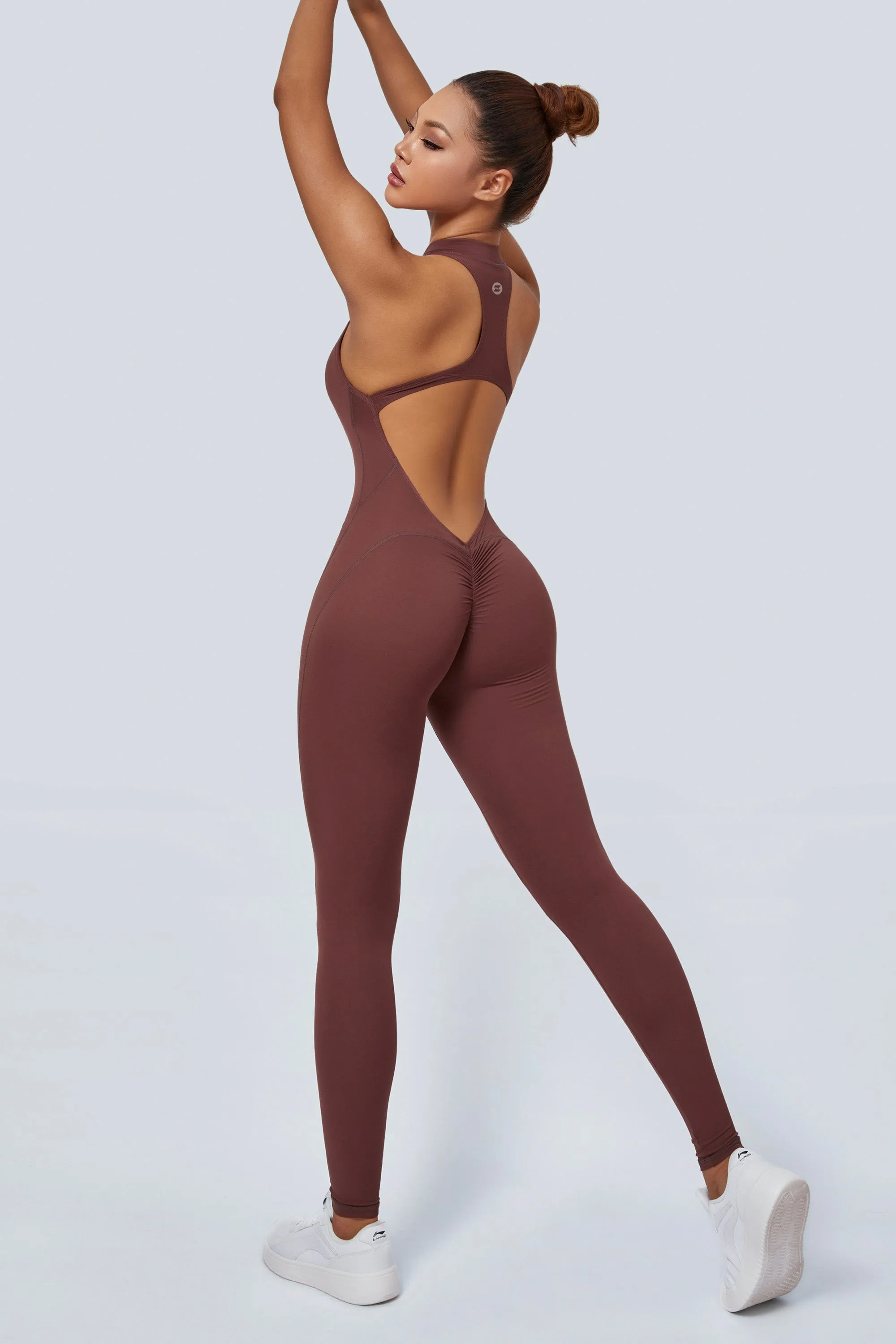 Sleeveless Half-Zip Scrunch Butt Active Jumpsuits