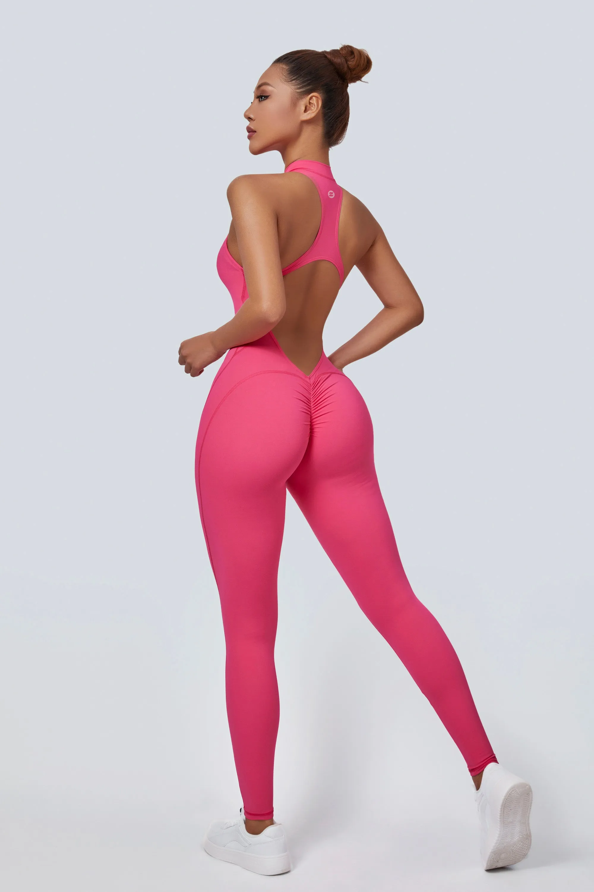 Sleeveless Half-Zip Scrunch Butt Active Jumpsuits