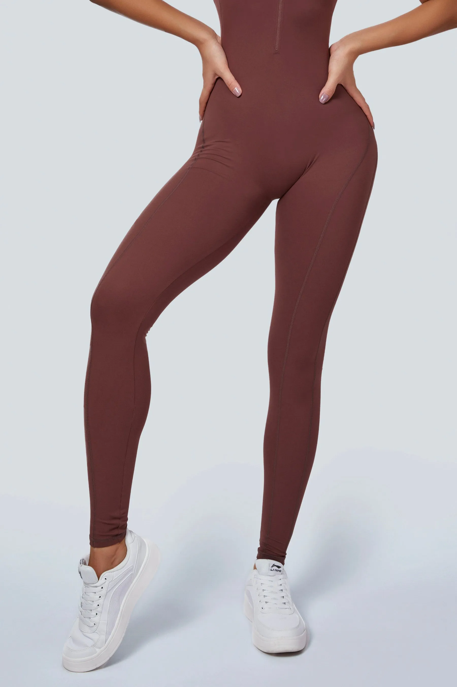 Sleeveless Half-Zip Scrunch Butt Active Jumpsuits