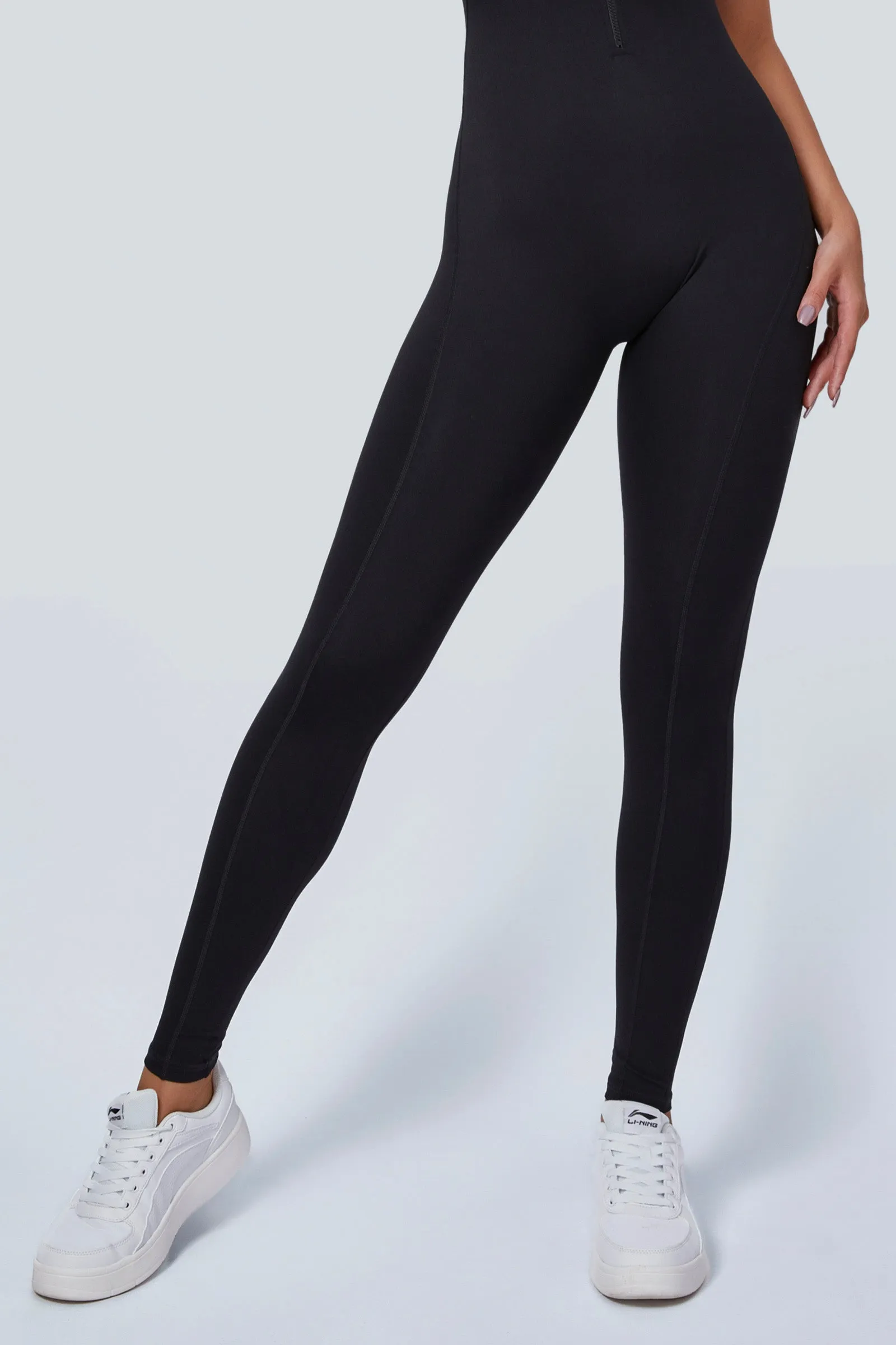 Sleeveless Half-Zip Scrunch Butt Active Jumpsuits