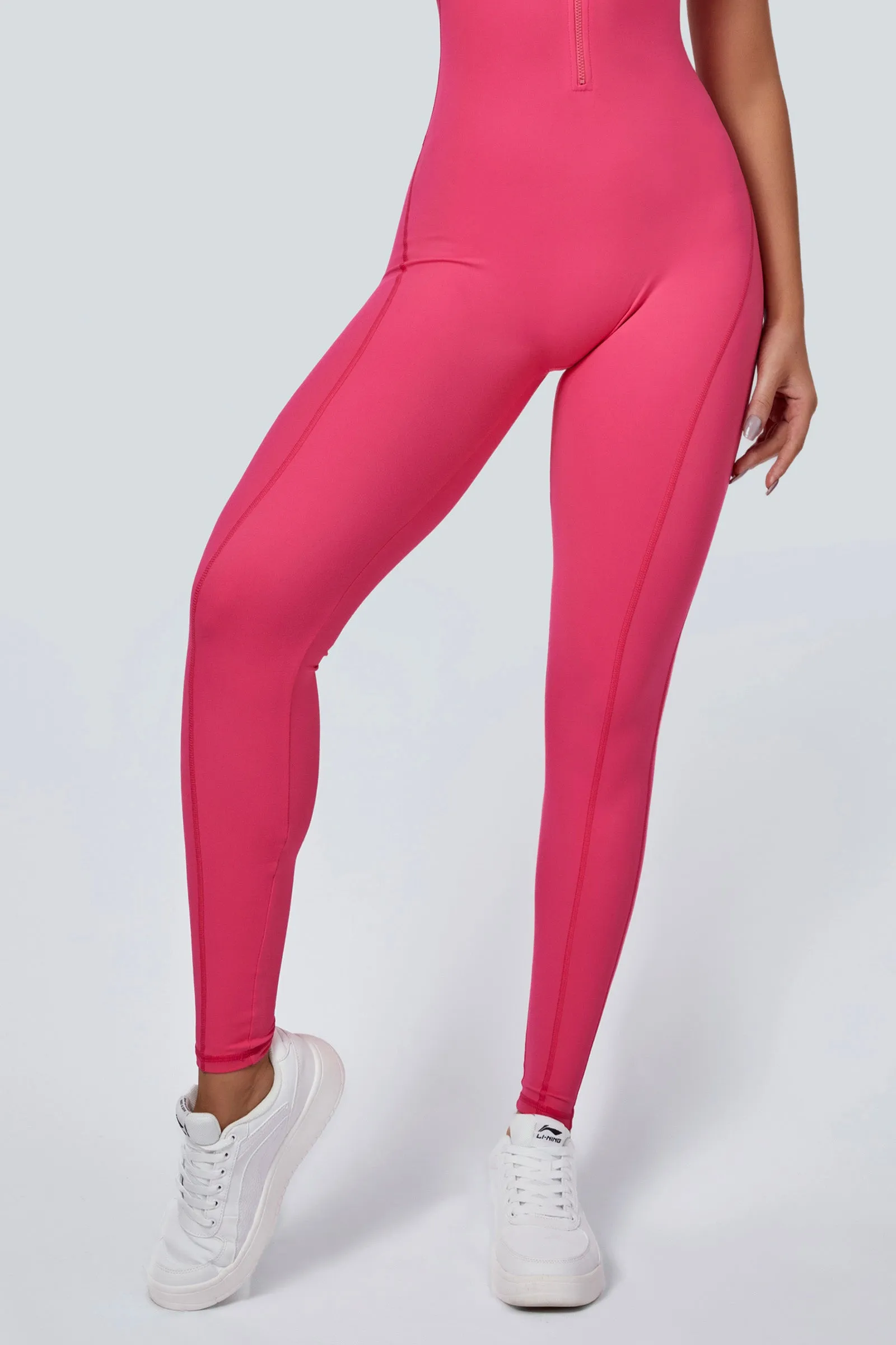 Sleeveless Half-Zip Scrunch Butt Active Jumpsuits