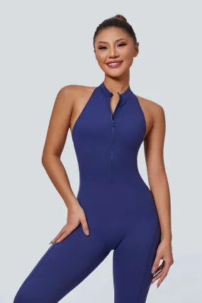 Sleeveless Half-Zip Scrunch Butt Active Jumpsuits