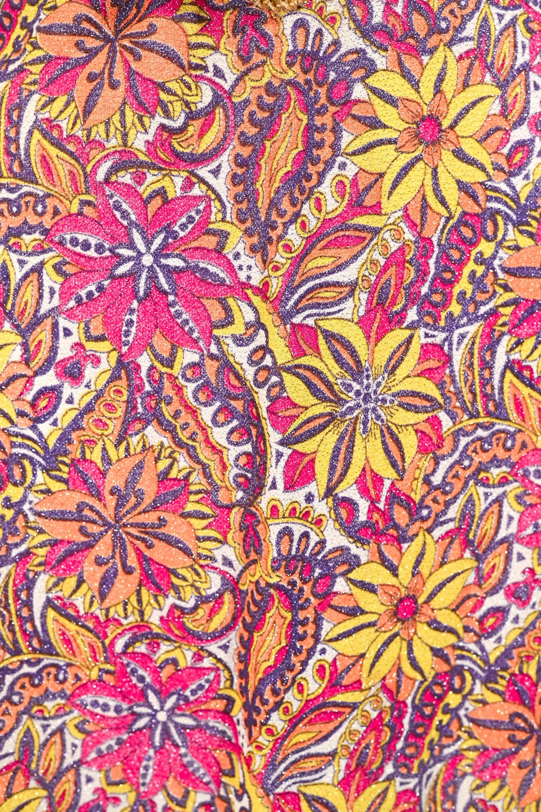 SOLD Vintage 60s/70s Sparkle Halter Dress, Floral Psychedelic Maxi Dress S