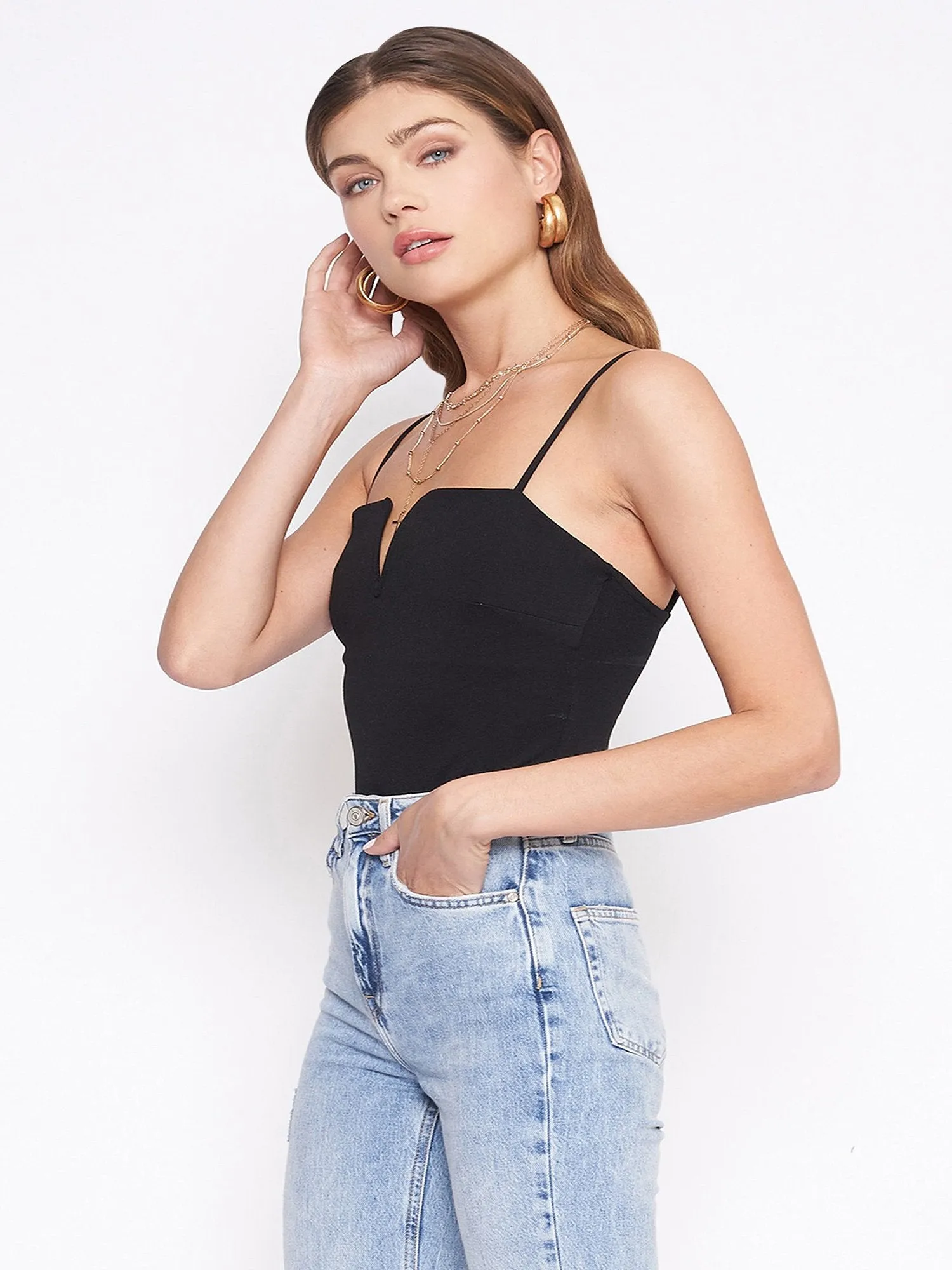 Split V-Neck Bodysuit - 4Sienna