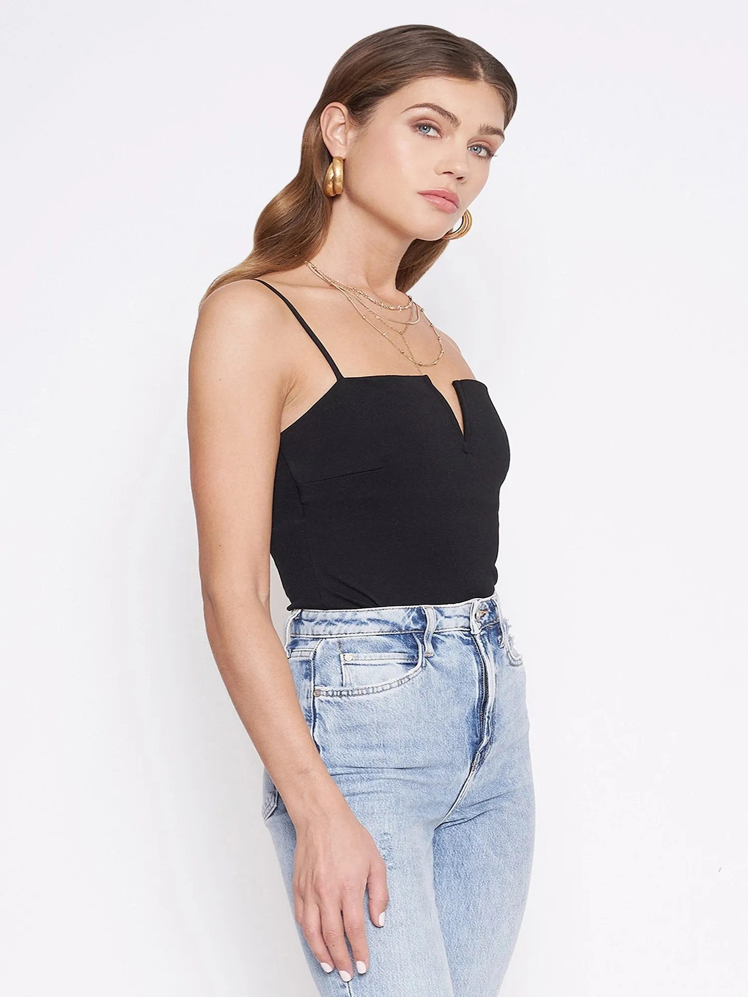 Split V-Neck Bodysuit - 4Sienna