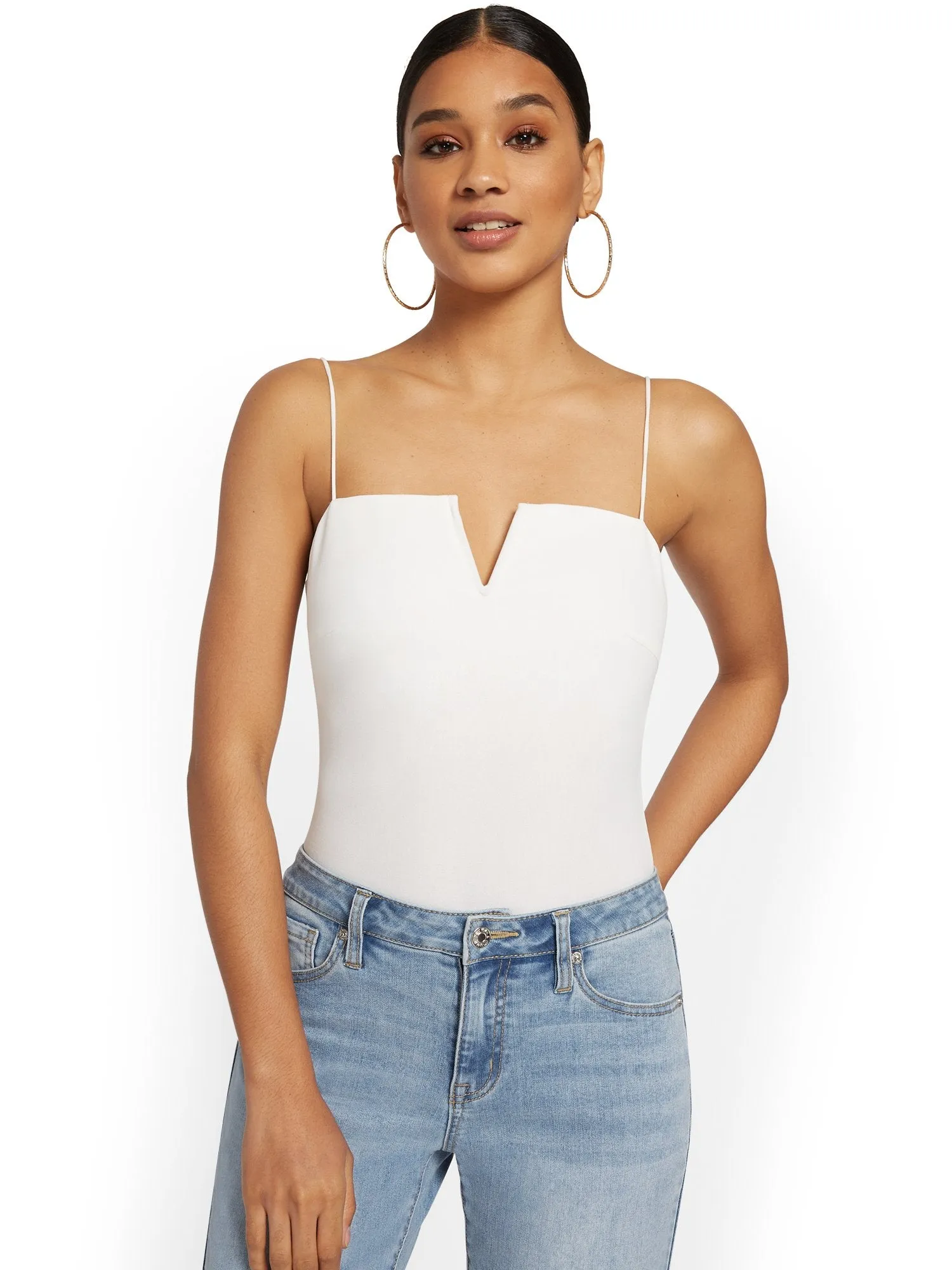 Split V-Neck Bodysuit - 4Sienna