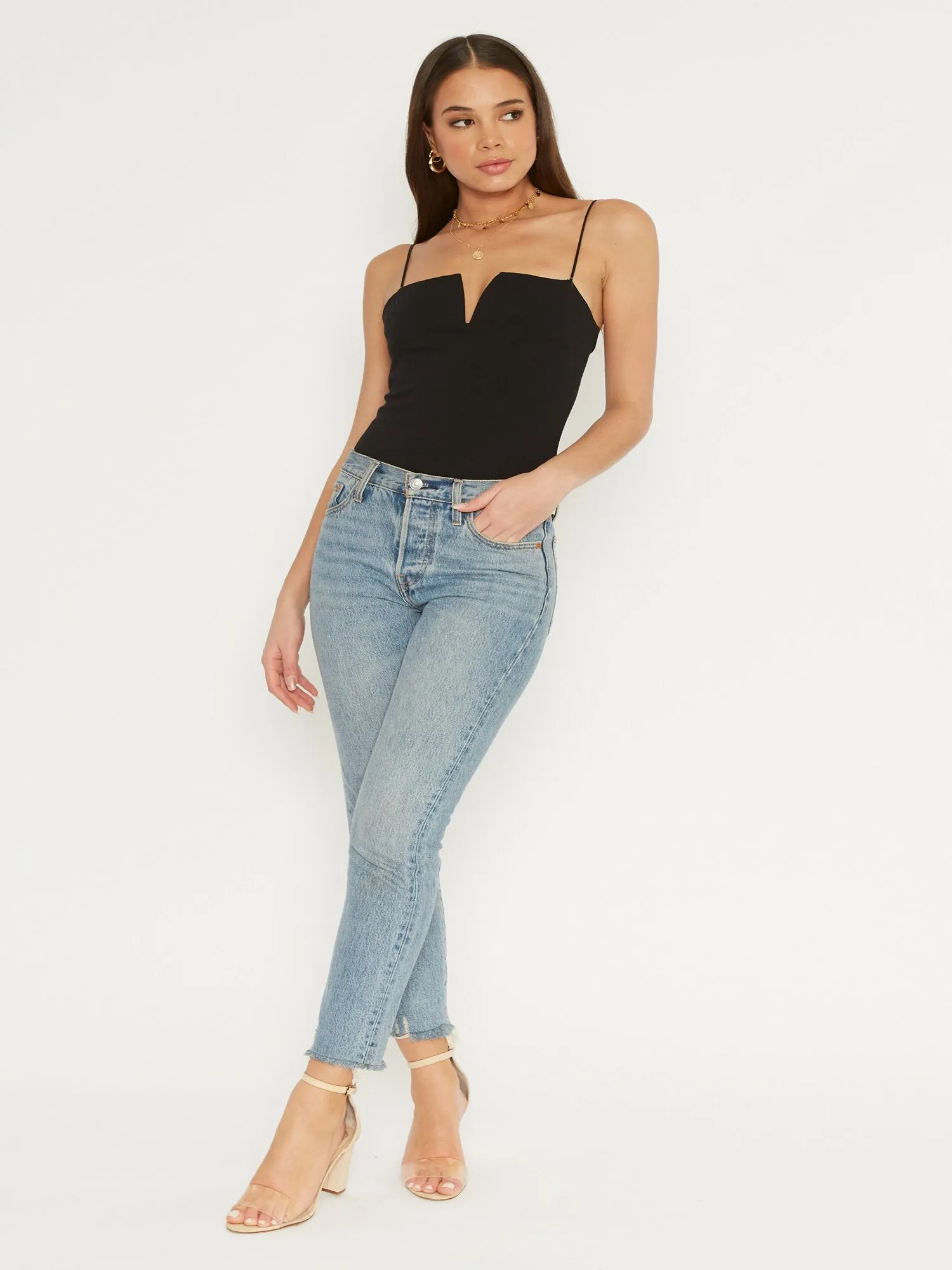 Split V-Neck Bodysuit - 4Sienna