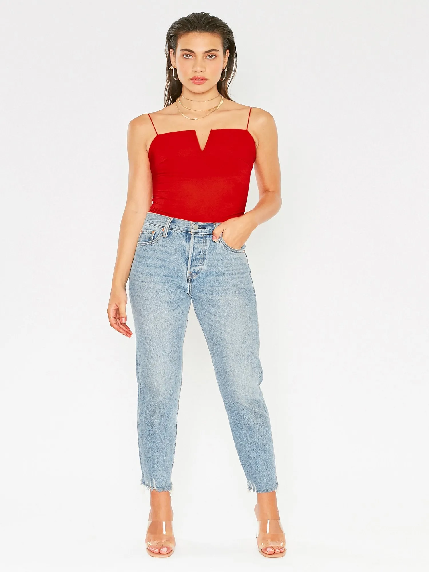 Split V-Neck Bodysuit - 4Sienna