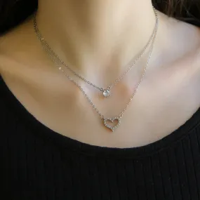 Sweetheart SILVER Necklace 925 Sterling Silver Double Heart Crystal Necklace