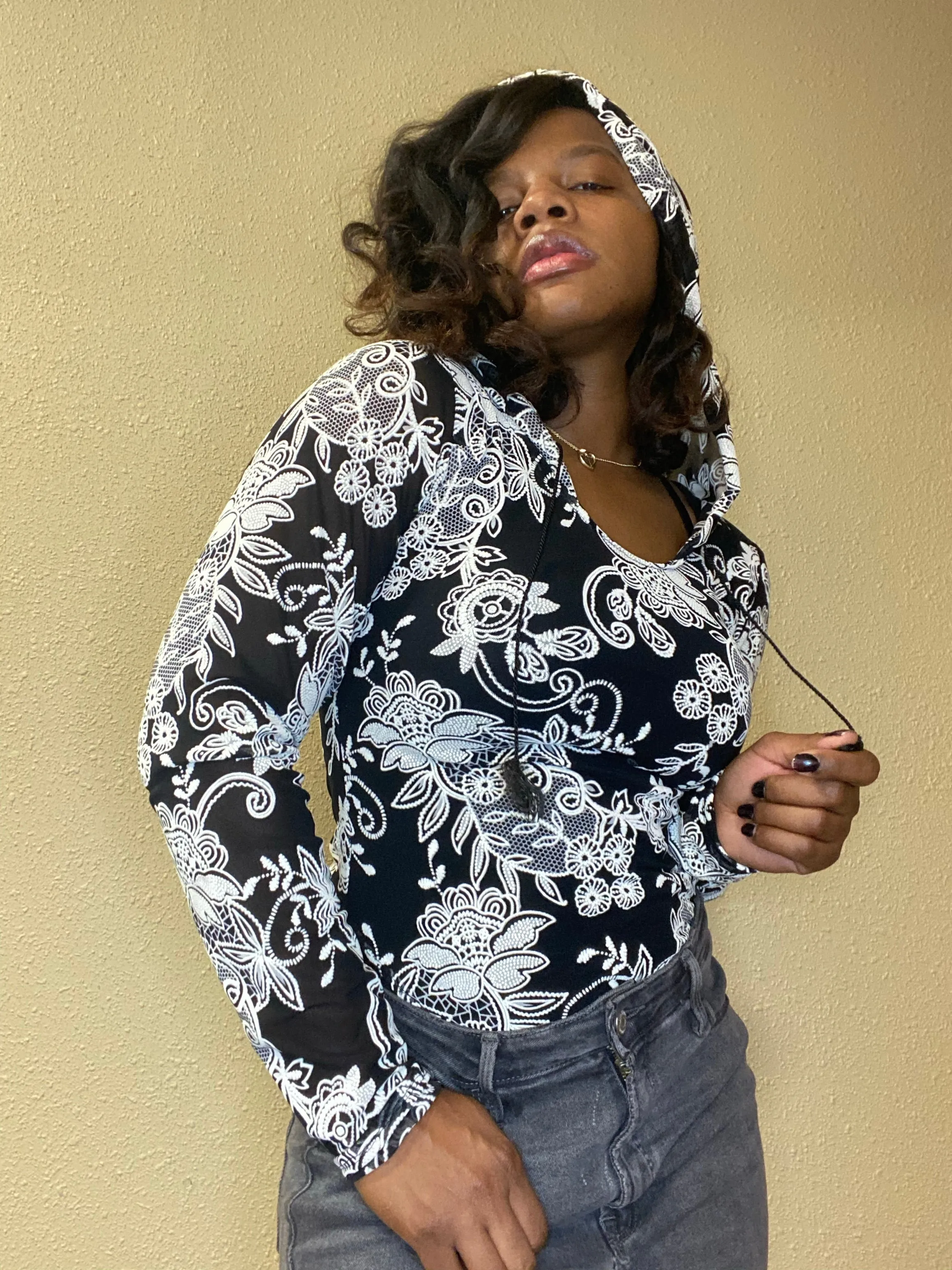 “Thessa” bohemian print hooded bodysuit