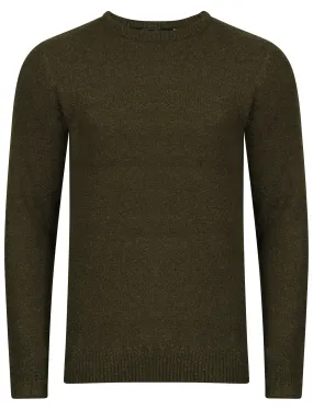 Tolstoy Crew Neck Boucle Knitted Jumper in Khaki - Dissident