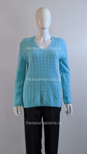 Turquoise V-Neck Cable Knit Jumper