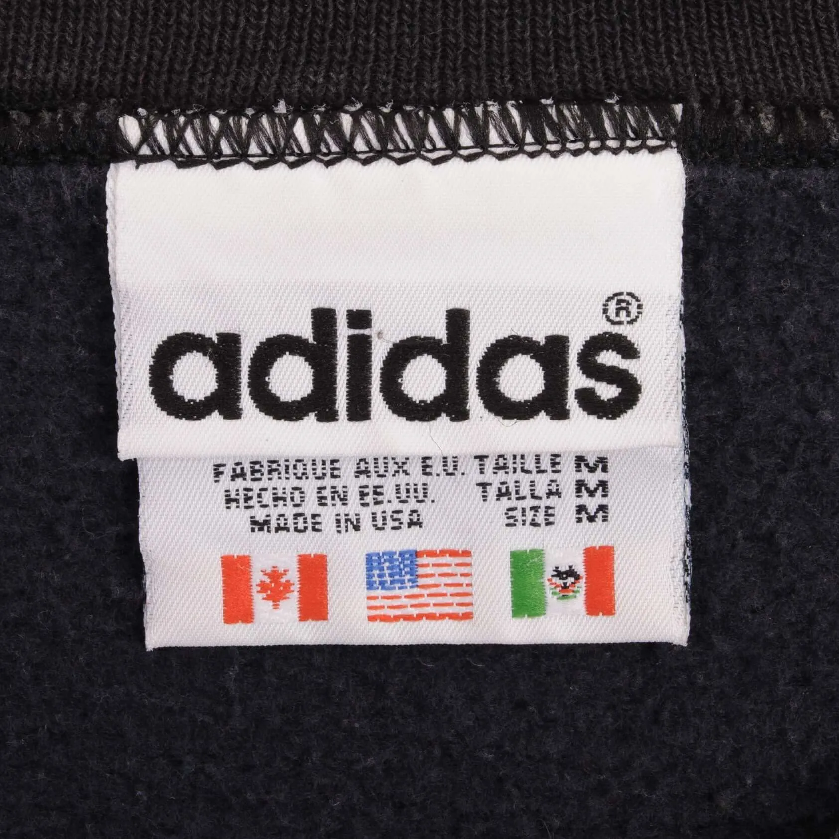 VINTAGE ADIDAS CLASSIC BLACK CREWNECK SWEATSHIRT 1990S SIZE MEDIUM MADE IN USA