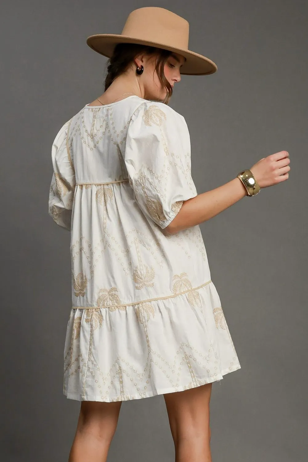 Vintage Dreams Embroidered Puff Sleeve Babydoll Dress