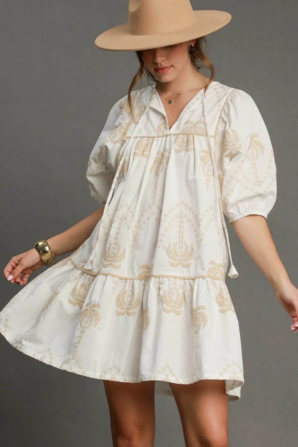 Vintage Dreams Embroidered Puff Sleeve Babydoll Dress