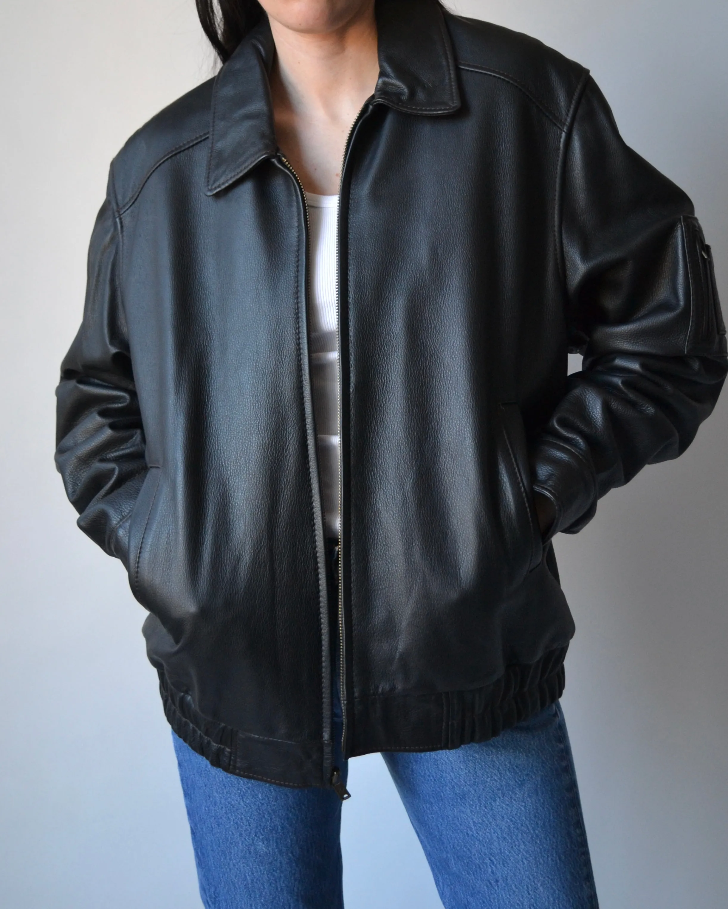 Vintage Leather Bomber Jacket