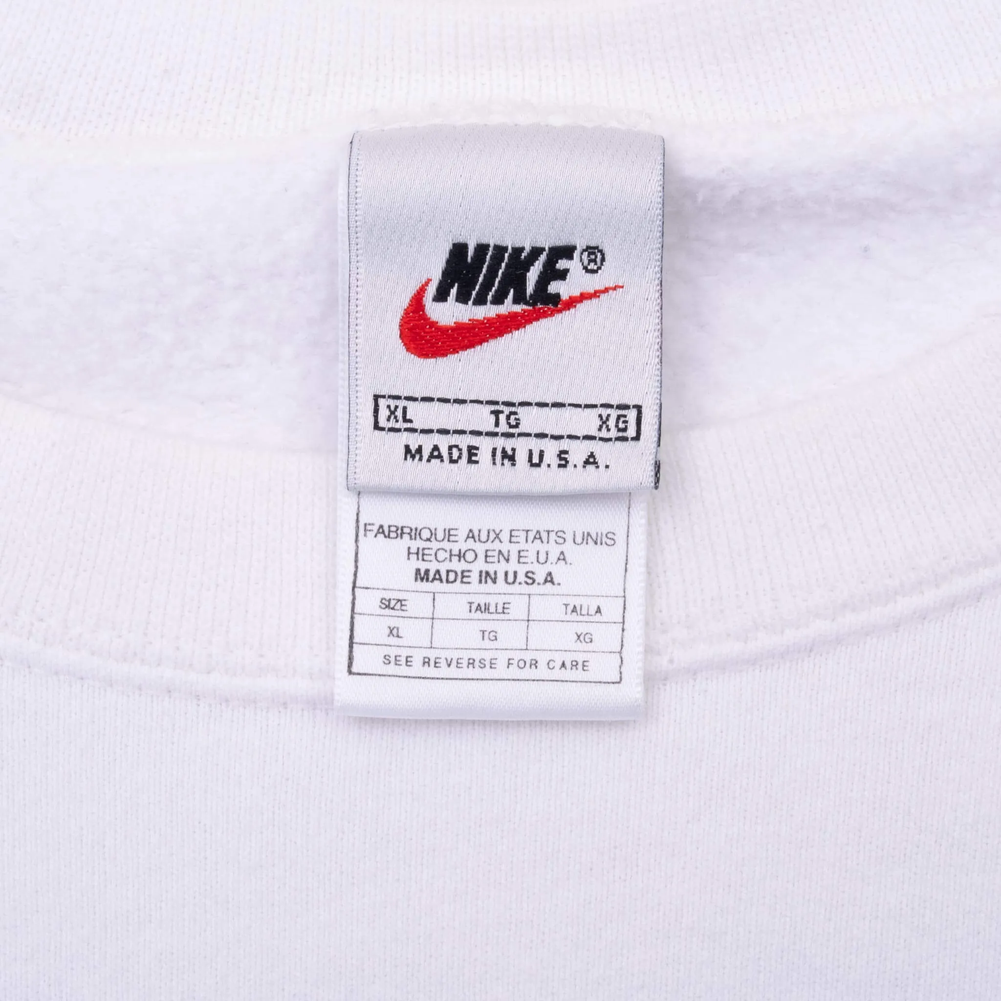VINTAGE NIKE CLASSIC SWOOSH WHITE SWEATSHIRT 1990S XL MADE IN USA