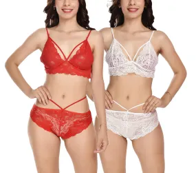 Viral Girl's Women's Babydoll Lingerie Set For Honeymoon For Women's Thongs (Red::white_Free Size) (pack Of 2)