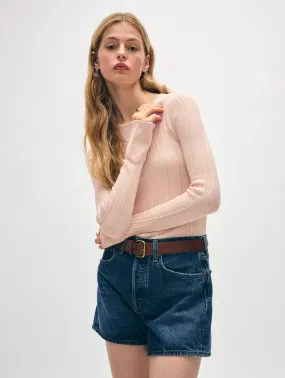White   Warren - Superfine Organic Cotton Ribbed Wide Cuff Top in Desert Pink