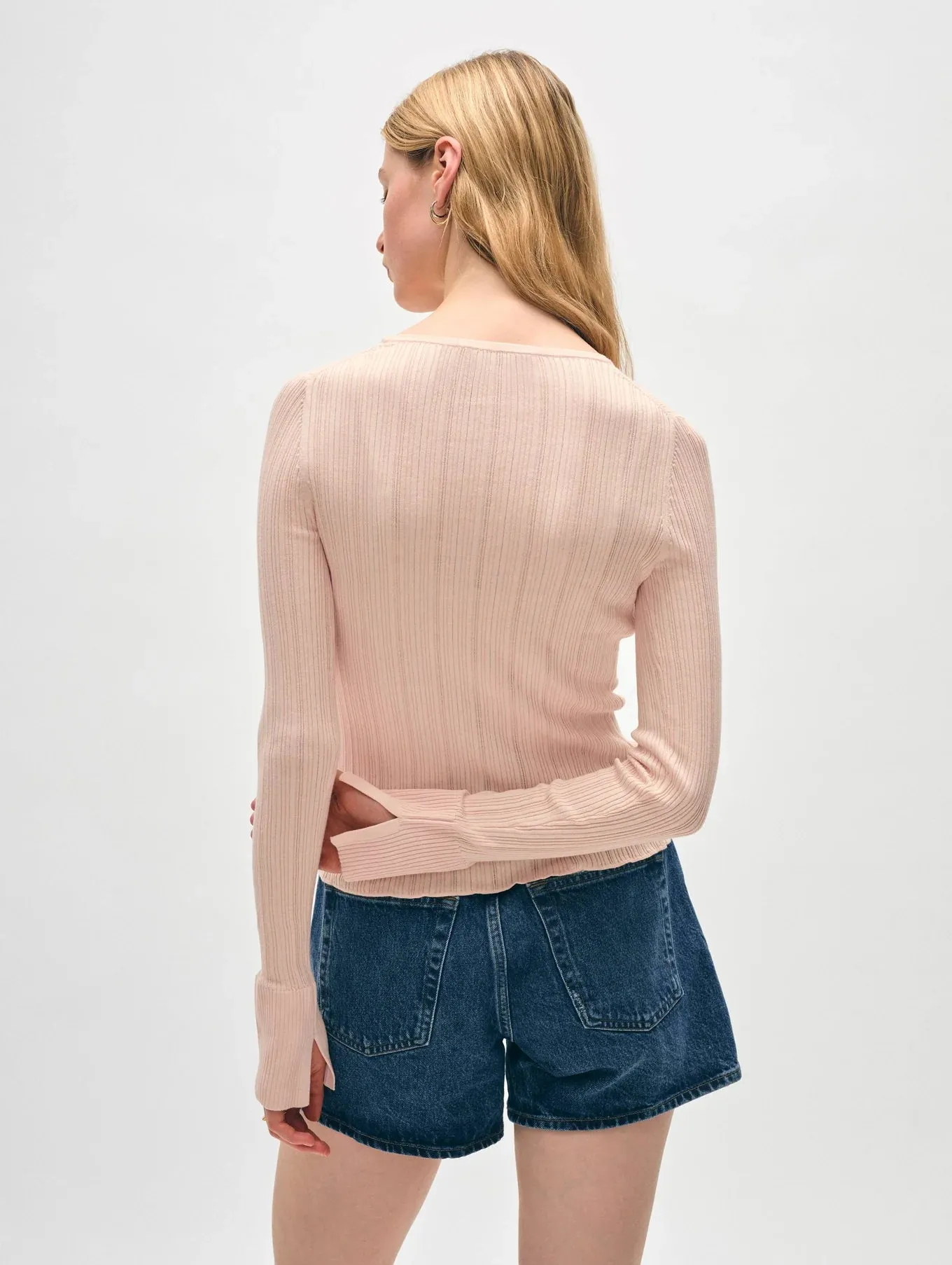 White   Warren - Superfine Organic Cotton Ribbed Wide Cuff Top in Desert Pink