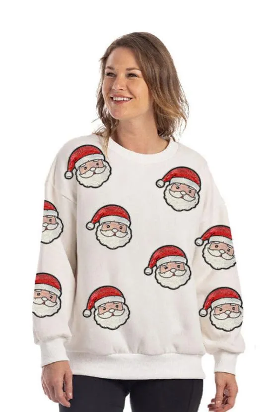 Wholesale Sweatshirt with Sequined SANTA FACE Patches