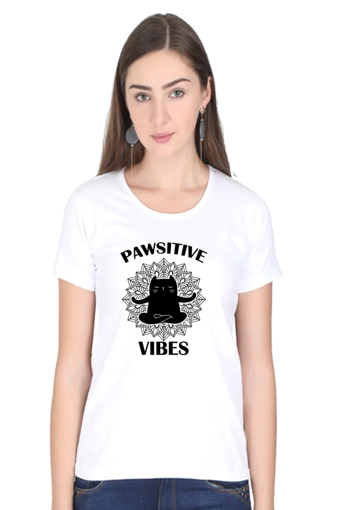 Women Round Neck Half Sleeves T-Shirt - Pawsitive Vibes